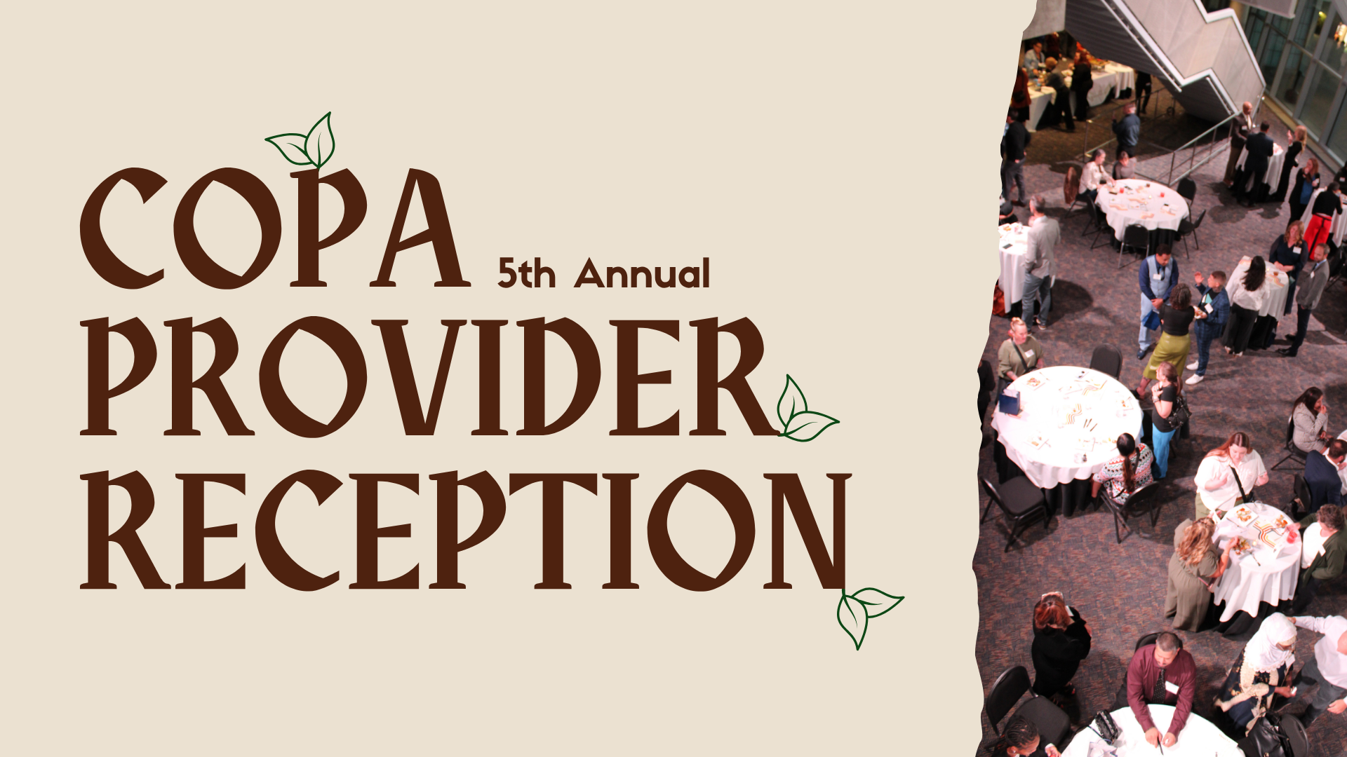 5th Annual COPA Provider Reception graphic with top-down photo of people networking at tables